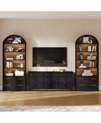 76.8" Tall Arched Kitchen Pantry, 5-Tier Pantry Cabinet with Storage Drawer, Freestanding Wooden Pantry Organizer