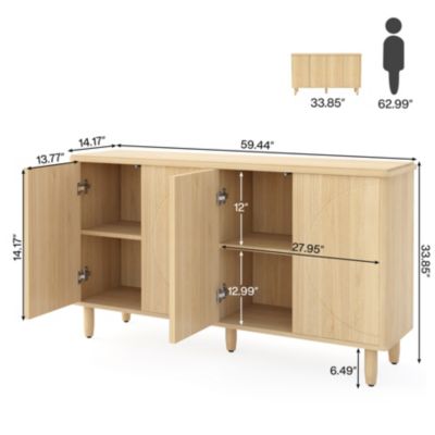 60" Large MDF 4-Tier Shelves, Anti-Tip Device, Smooth Finish Buffet Cabinet Sideboard Table
