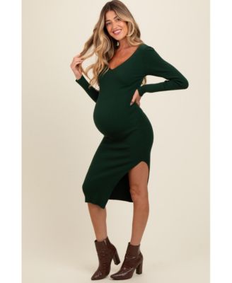 Maternity Ribbed Knit Side Slit Midi Dress