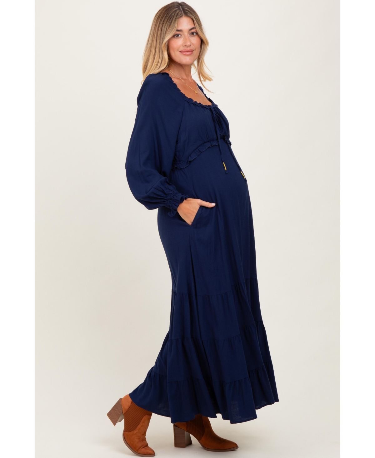 Pinkblush Maternity Motherhood Ruffled Fit-and-Flare Maxi Dress