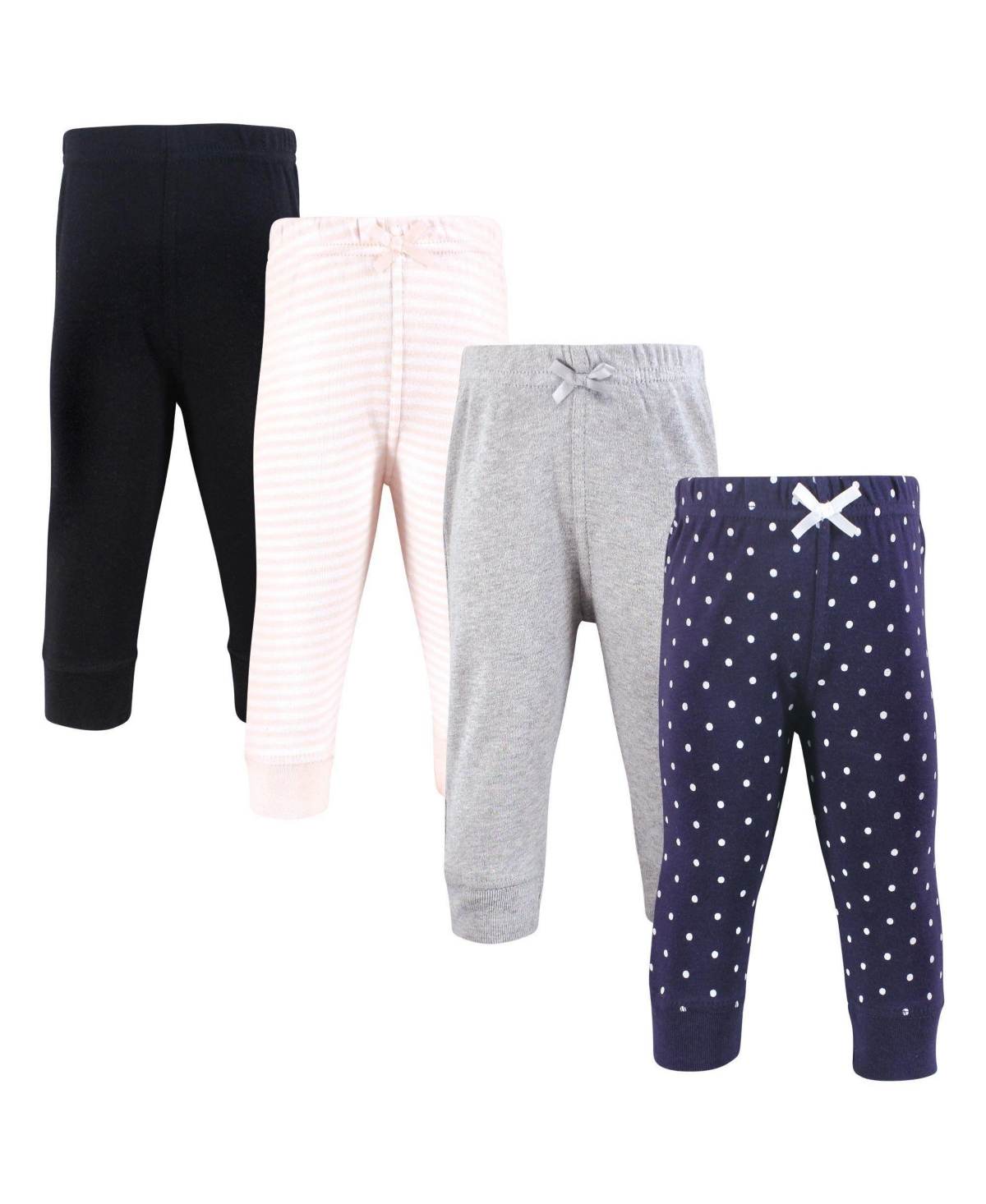 Hudson Baby Toddler Girls Cotton Pants and Leggings, Navy Dot Pink Stripe