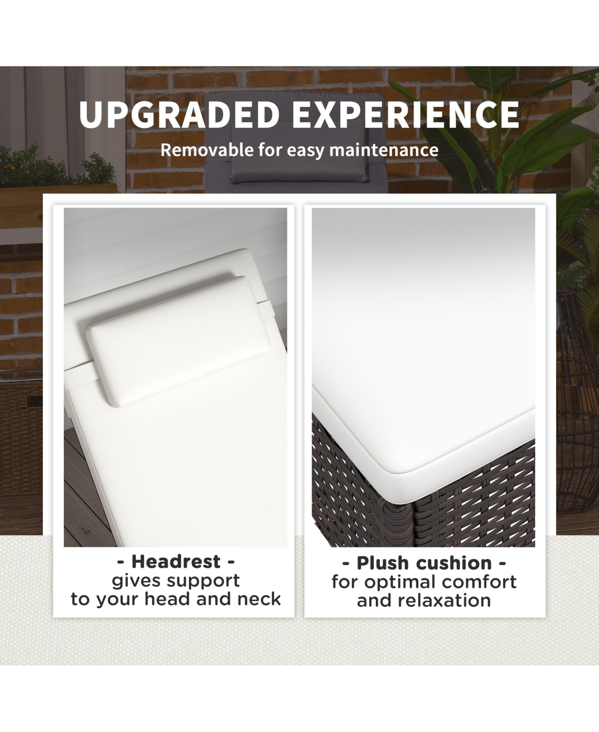 Outdoor 2 Pe Rat Sun Bathing Chairs w/ Cushions & Pillows,