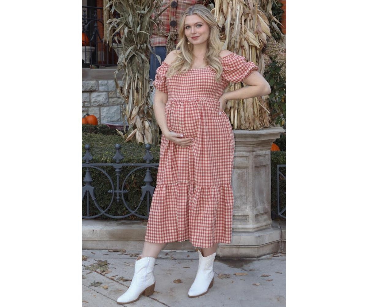 Pinkblush Maternity Olive Gingham Smocked Midi Dress