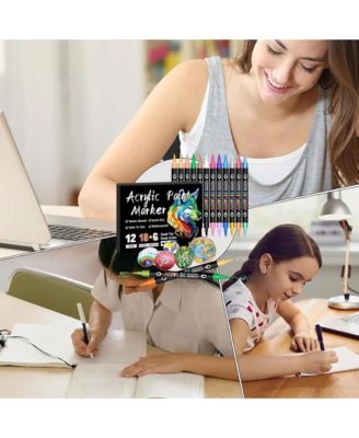 Double-Headed Two-Color Acrylic Marker Set, Soft Head Water-Based Opaque Painting Art Pen for Doodling, Drawing