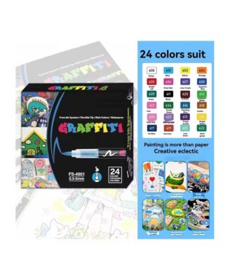 24 Colors Liquid Straight Type Acrylic Marker Pen Sets, Water-Based Paint Pens for Arts & Crafts, Kids Activity and School Classroom