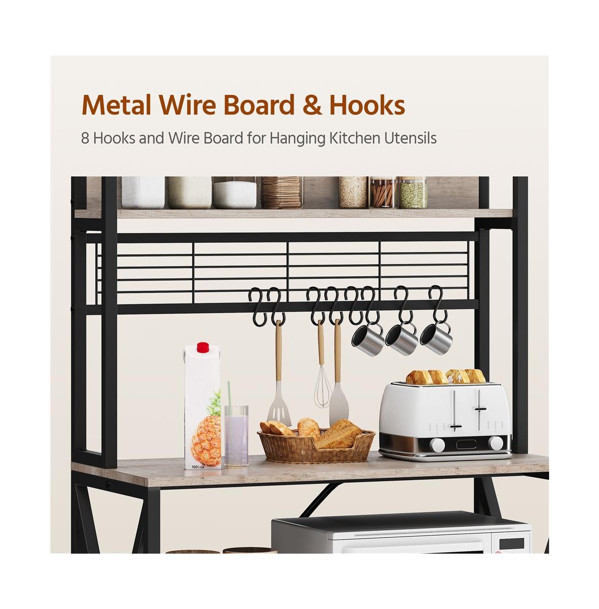 Yaheetech 5-Tier Engineered Wood and Metal Baker s Rack with Power Outlets