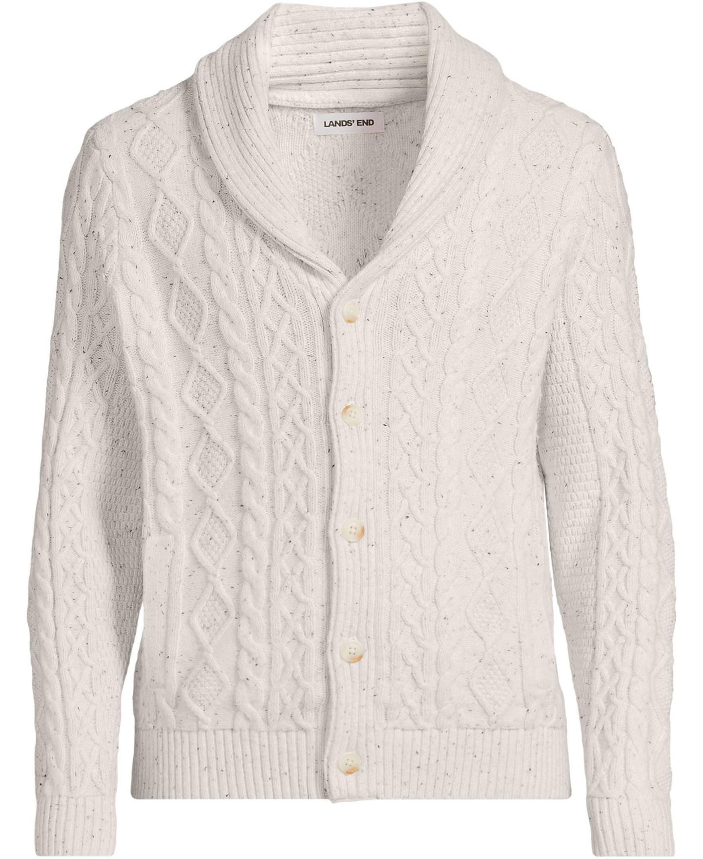 Мужской кардиган Lands' End Long Sleeve Cotton Blend Cable Shawl, цвет: Алебастровый — фото 3