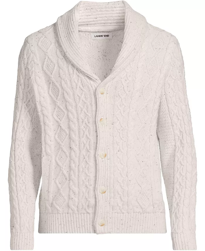 Men's Long Sleeve Cotton Blend Cable Shawl Cardigan - thumbnail 3