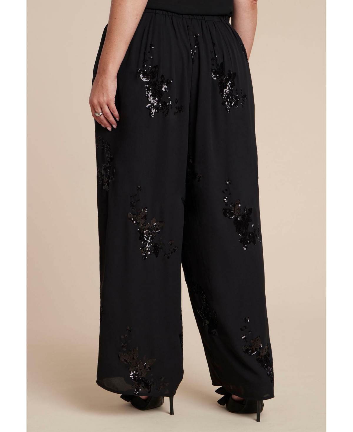 Eloquii Women's Floral Sequin Wide Leg Pant