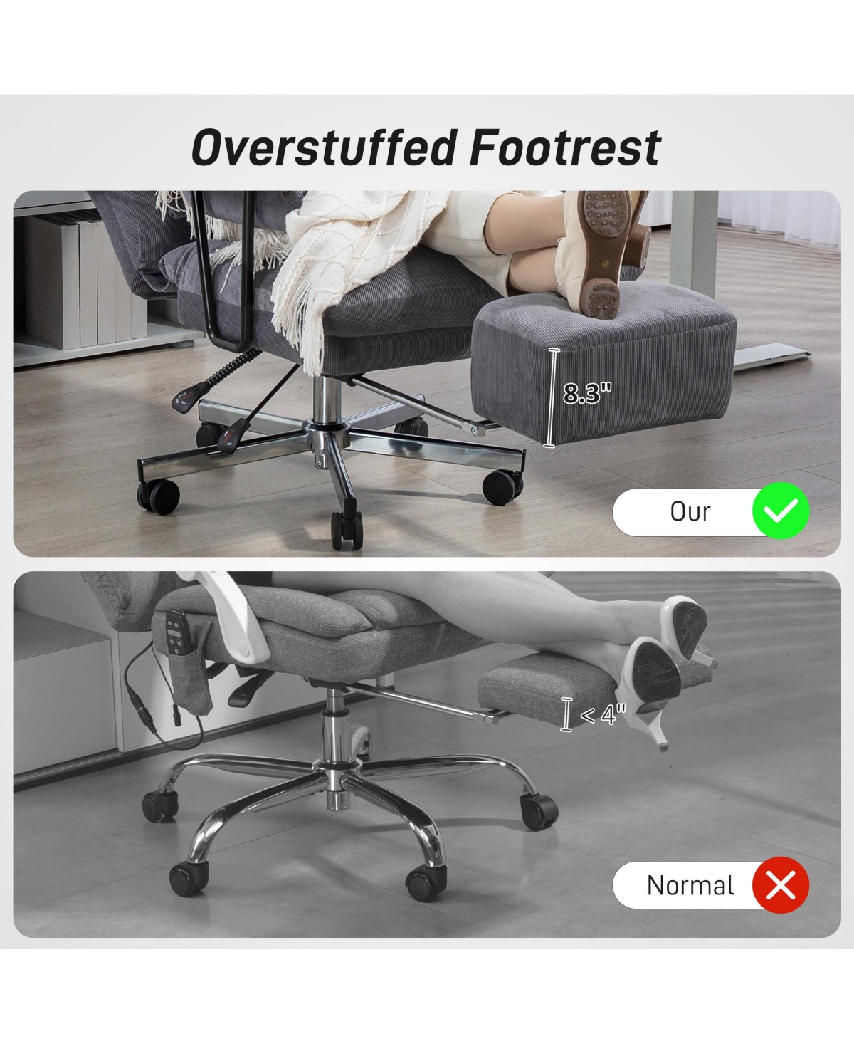 Homcom Large Office Chair, Reclining Desk Chair with Lumbar Support,