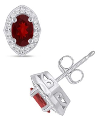 Gemstone and Diamond ((1/5 ct. t.w.) Halo Stud Earrings in 10k White Gold (also in 10k Yellow Gold)