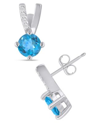 Gemstone and Diamond Earrings (1/20 ct. t.w.) in 10k White Gold (also in 10k Yellow Gold)