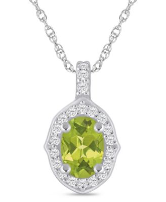Gemstone and Diamond Halo Pendant Necklace (1/5 ct. t.w.) in 10k White Gold (also in 10k Yellow Gold)