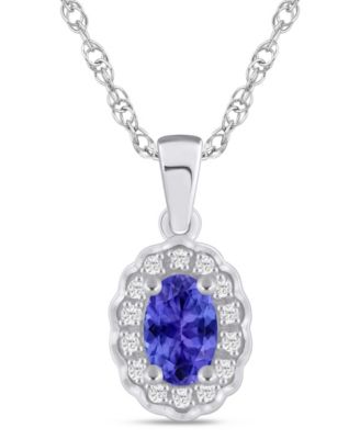 Gemstone and Diamond Halo Pendant Necklace (1/20 ct. t.w.) in 10k White Gold 