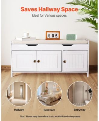 Shoe Bench with Cushion Seat and 3 Compartments – Entryway Furniture