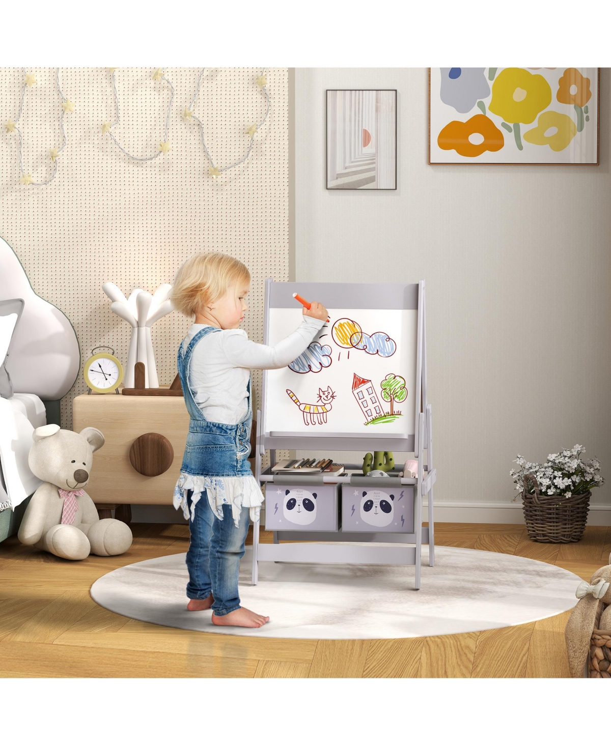 Qaba Art Easel for Kids with Paper Roll, board, board, Storage