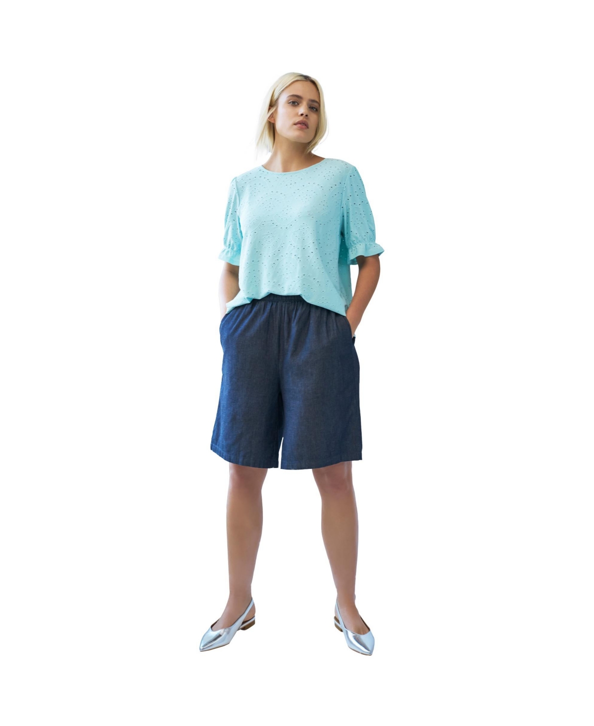 ellos Women's Elastic Waist Pull-On Denim Shorts