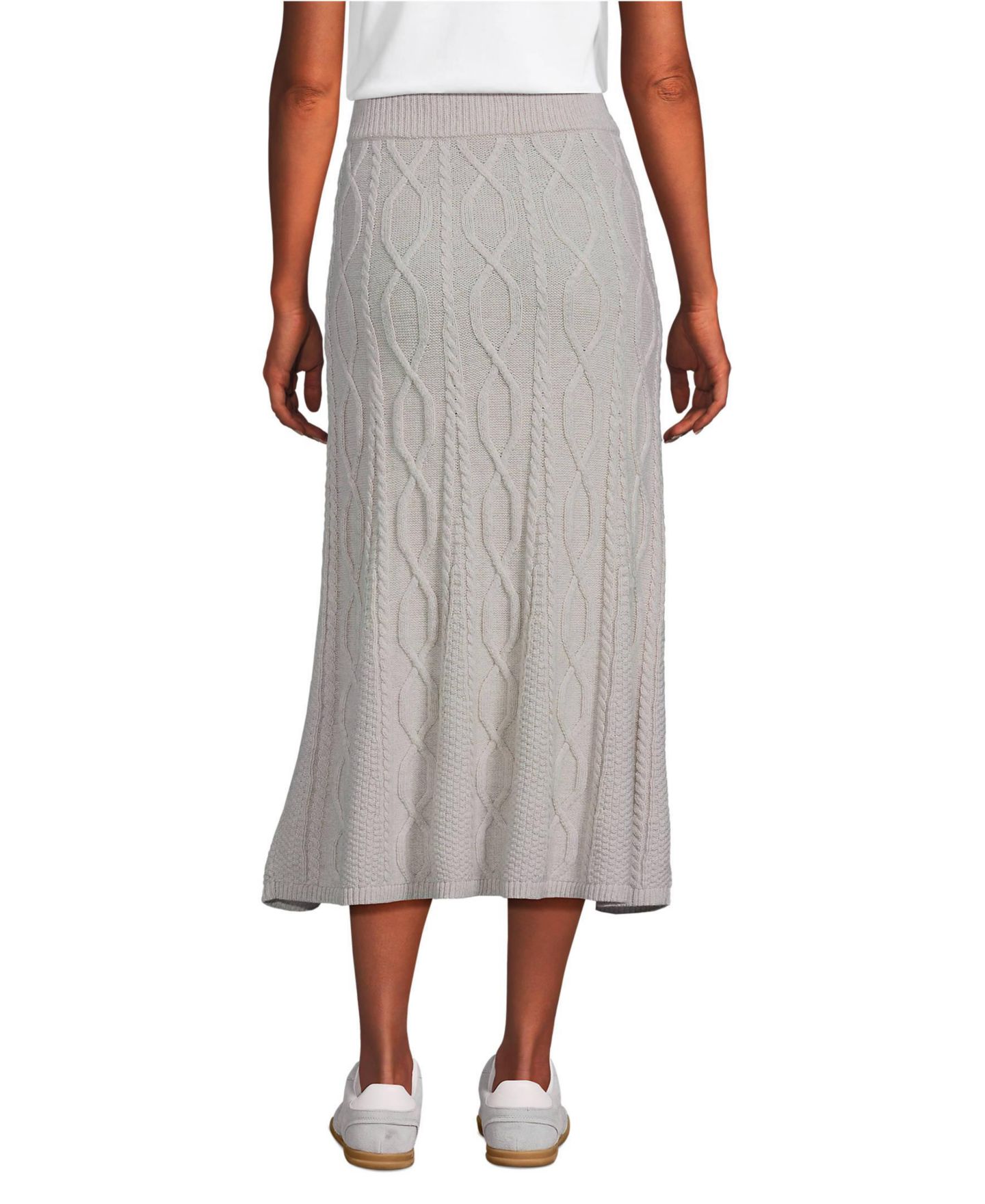 Женская юбка Lands' End Cozy Lofty Cable Fluted Midi Sweater Skirt, цвет: Овсяный рыжевато-коричневый меланжевый — фото 2