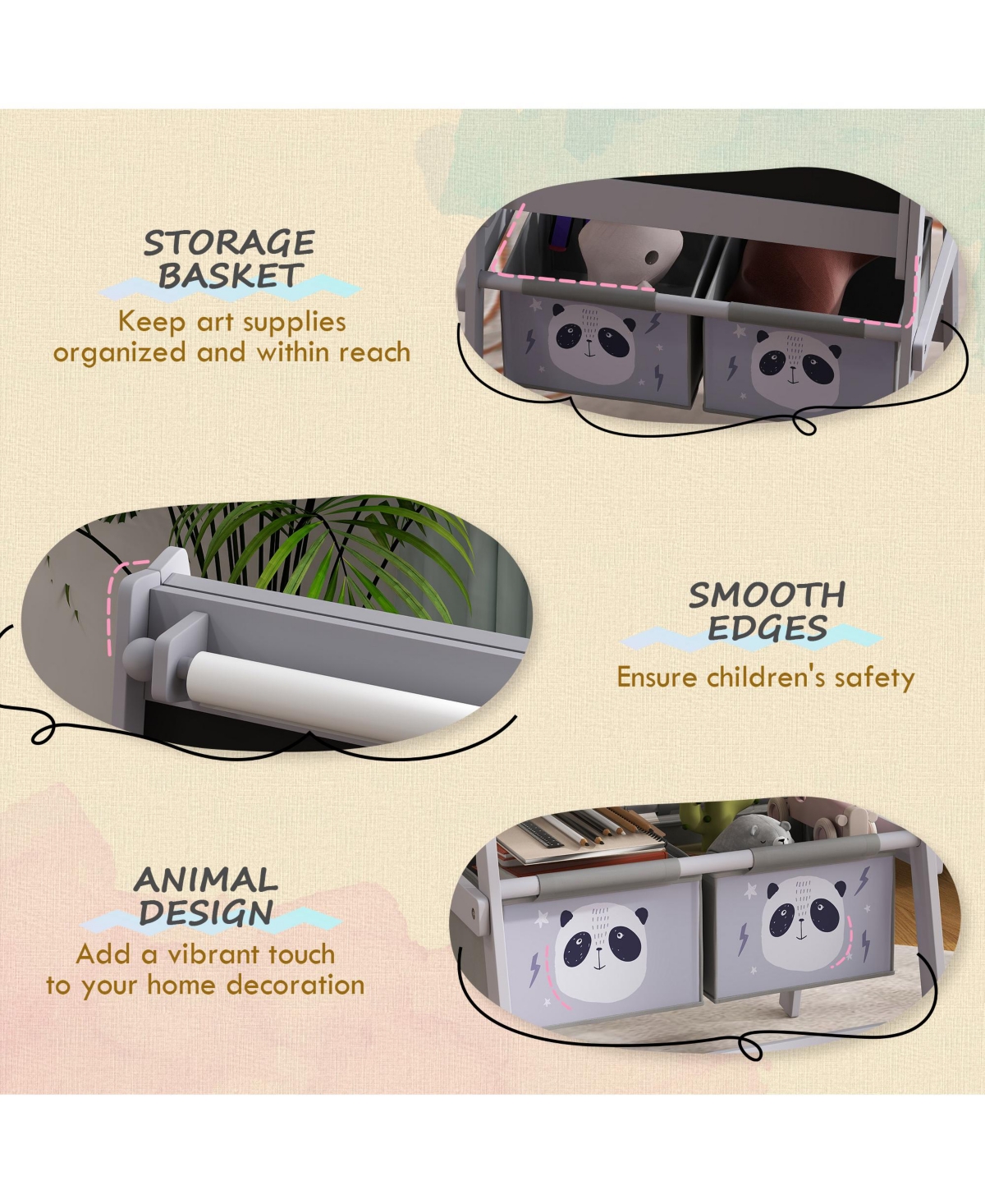 Qaba Art Easel for Kids with Paper Roll, board, board, Storage