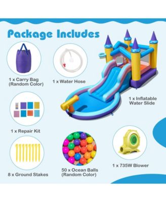6-in-1 Inflatable Kids Water Park with 735W Blower