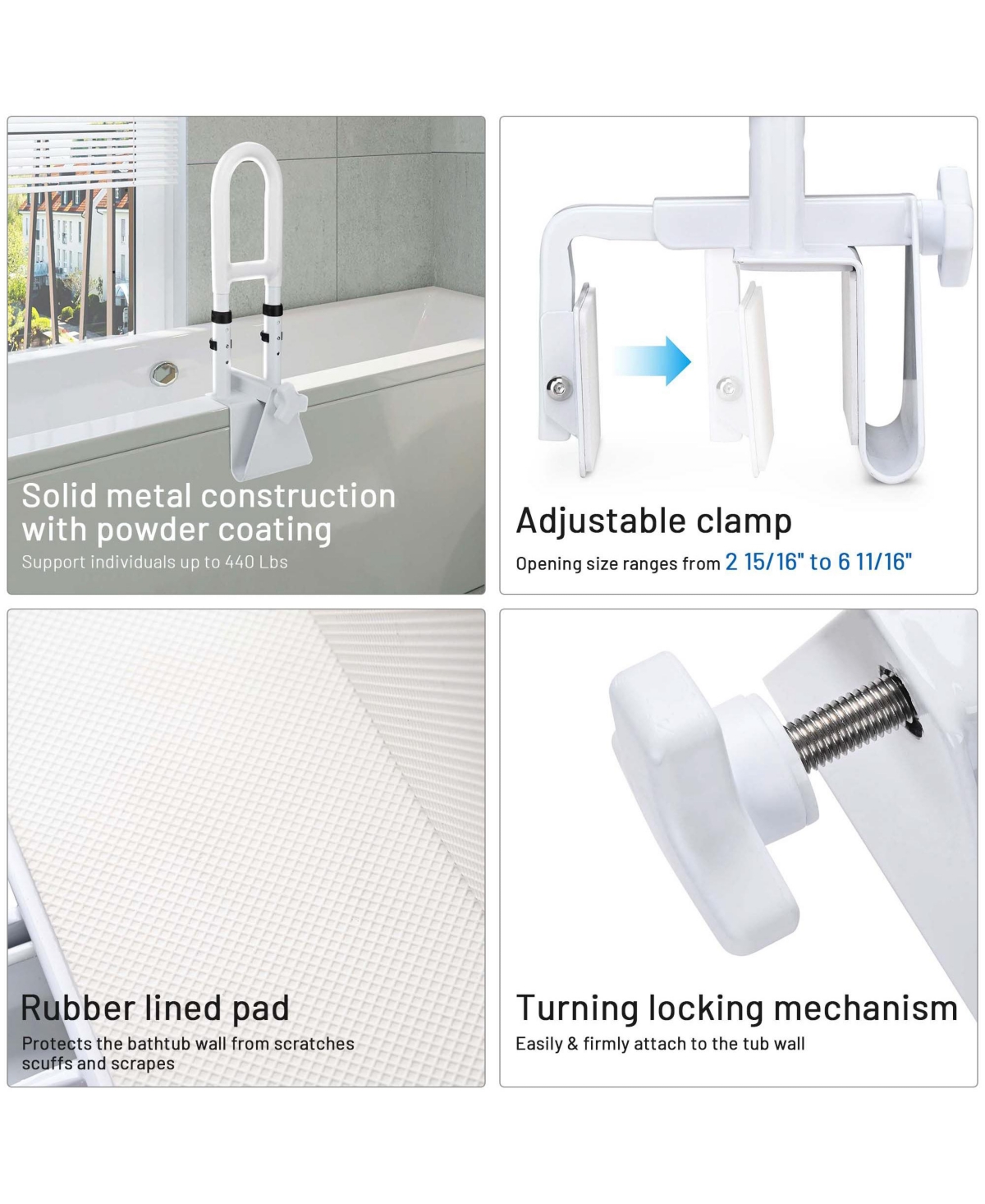 Yescom Bathtub Grab Bar Safety Rail Adjustable Shower Handle Locking Clamp 330Lbs