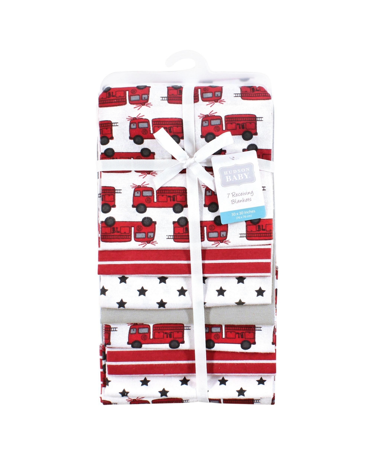 Hudson Baby Infant Boys Cotton Flannel Receiving Blankets 7-Pack Bundle, Fire Truck , One Size