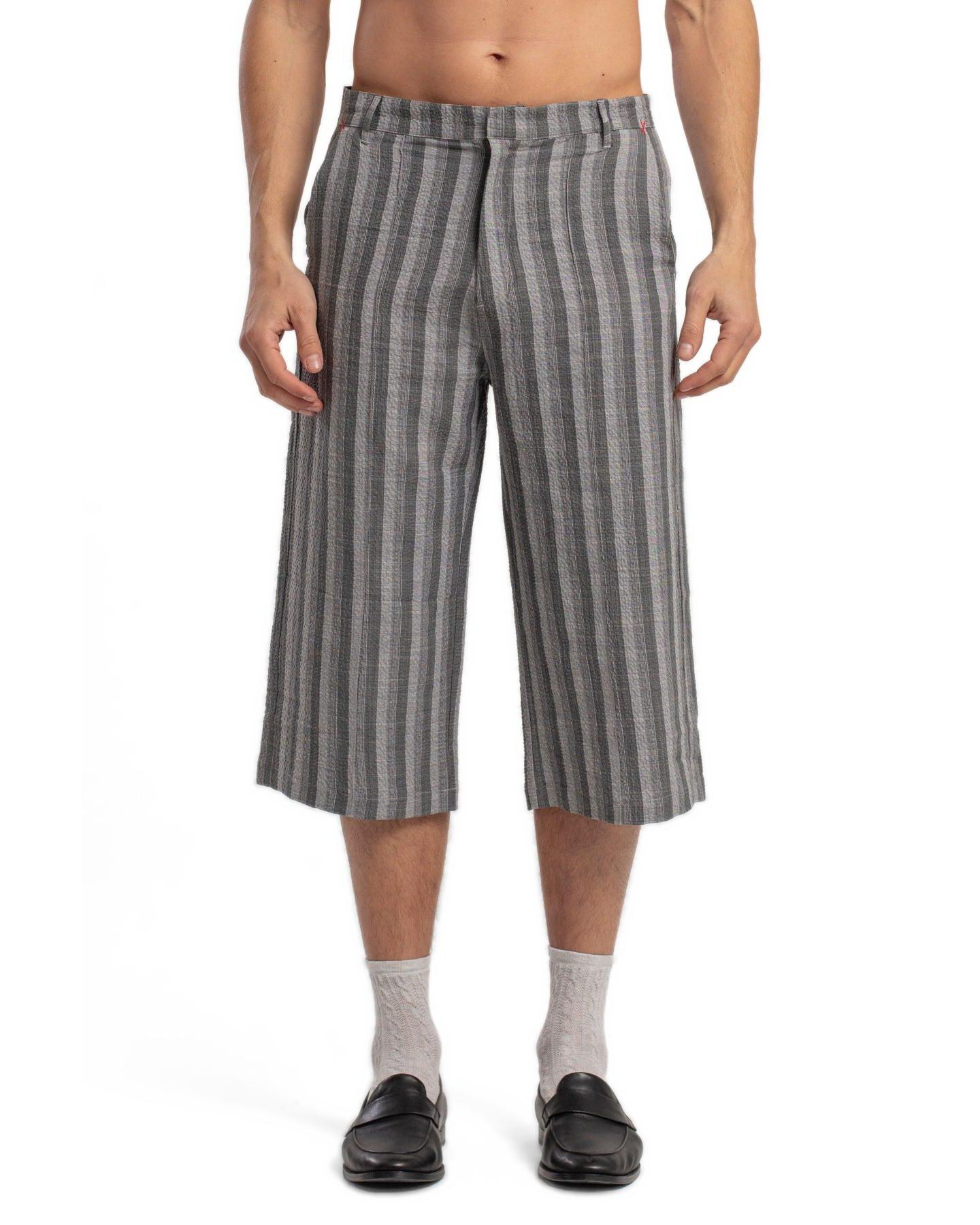 Мужские шорты PCFG Linen-Cotton Blend Checked Woven, цвет: Серый / Белый — фото 1