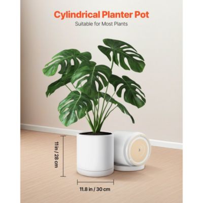 Cylinder Ceramic Pot with Saucer for Plants and Home Decor