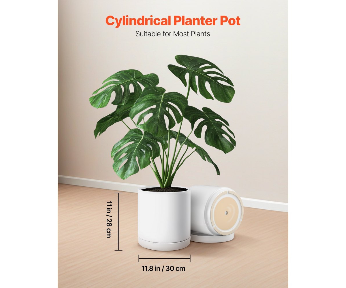 Slickblue Cylinder Ceramic Pot with Saucer for Plants and Home Decor