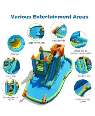 Inflatable Water Slide Kids Bounce House Splash Water Pool with 735W Blower