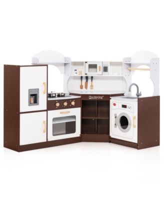 Toddler Kitchen Playset with Ice Maker Microwave Oven Sink and Washing Machine for Kids 3+ Years Old