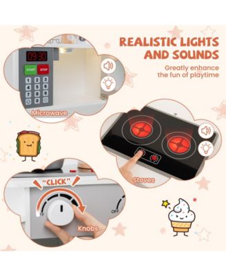 Corner Wooden Play Kitchen with Coffee Machine and Slide for Kids