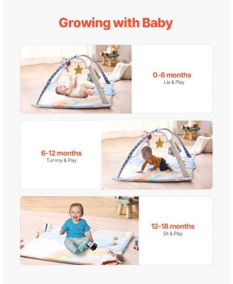 Baby Play Gym Mat with 6 Sensory Toys, Tummy Time Activity Mat 35" x 35