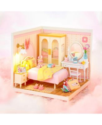 3D Puzzles DIY Miniature Dollhouse Super Creator Pink Bedroom Craft Kit Plastic Building Set for Kid Girl Pink