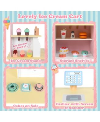 Wooden Ice Cream Cart Playset with Vending Machine & Accessories