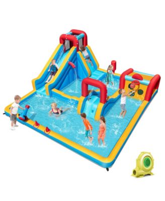 Inflatable Double Water Slide Park 9-in-1 Giant Bounce House 735W Blower Included