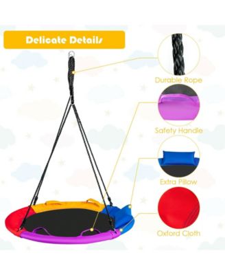 Saucer Tree Outdoor Round Platform Swing with Pillow and Handle-Multicolor