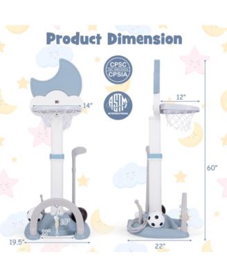 4-In-1 Kids Basketball Hoop with Moon-shaped Electronic Scoreboard and Play Set