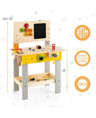 Wooden Pretend Play Workbench Set with Blackboard for Toddlers Ages 3+