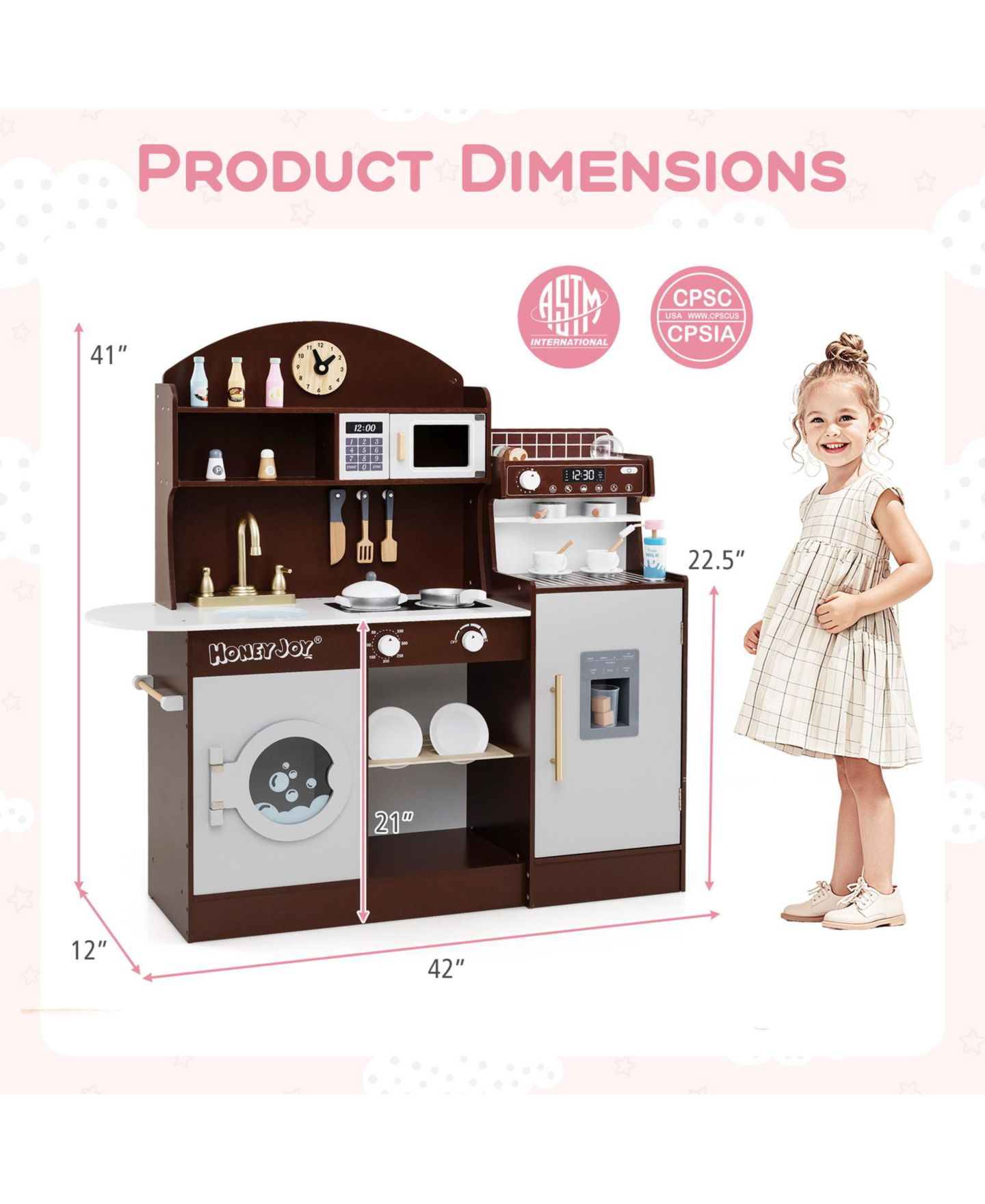 Детские игрушки SUGIFT Wooden Interactive Coffee Maker Kids Kitchen Set, Ages 3+, цвет: Коричневый — фото 3
