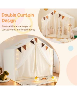 Large Toddler Playhouse Tent with Door Curtains Windows-Beige