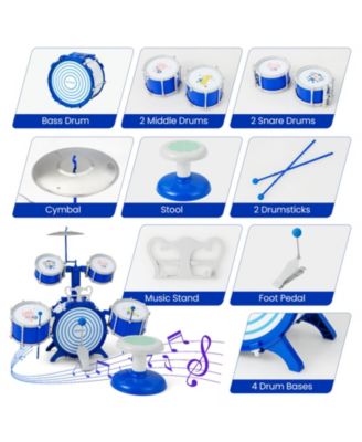 Kids Drum Set Educational Percussion Musical Instrument Toy with Bass Drum