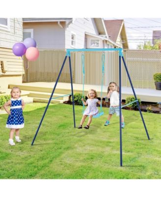 Outdoor Heavy Duty Metal Toddler Swing Set with Stand-Blue