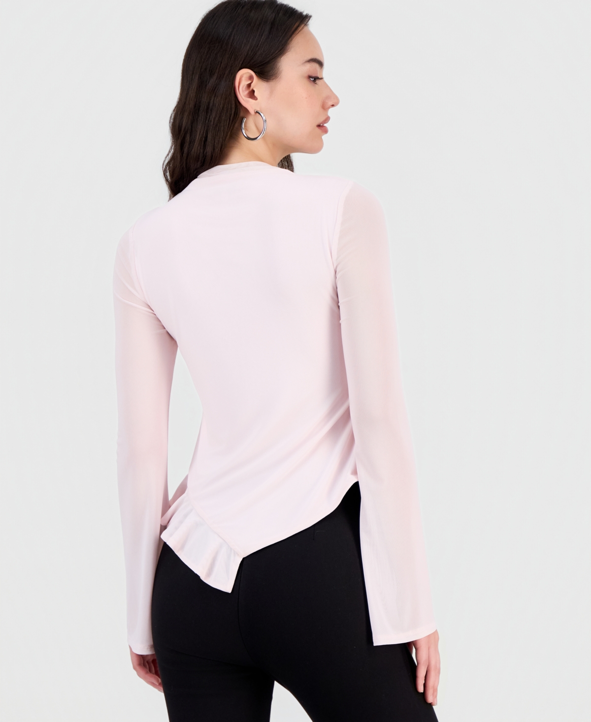 Bar Iii Women's Mock-Neck Ruffled-Trim Top, Macy's Exclusive