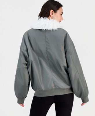 Women's Faux-Fur-Trim Bomber Jacket, Macy's Exclusive