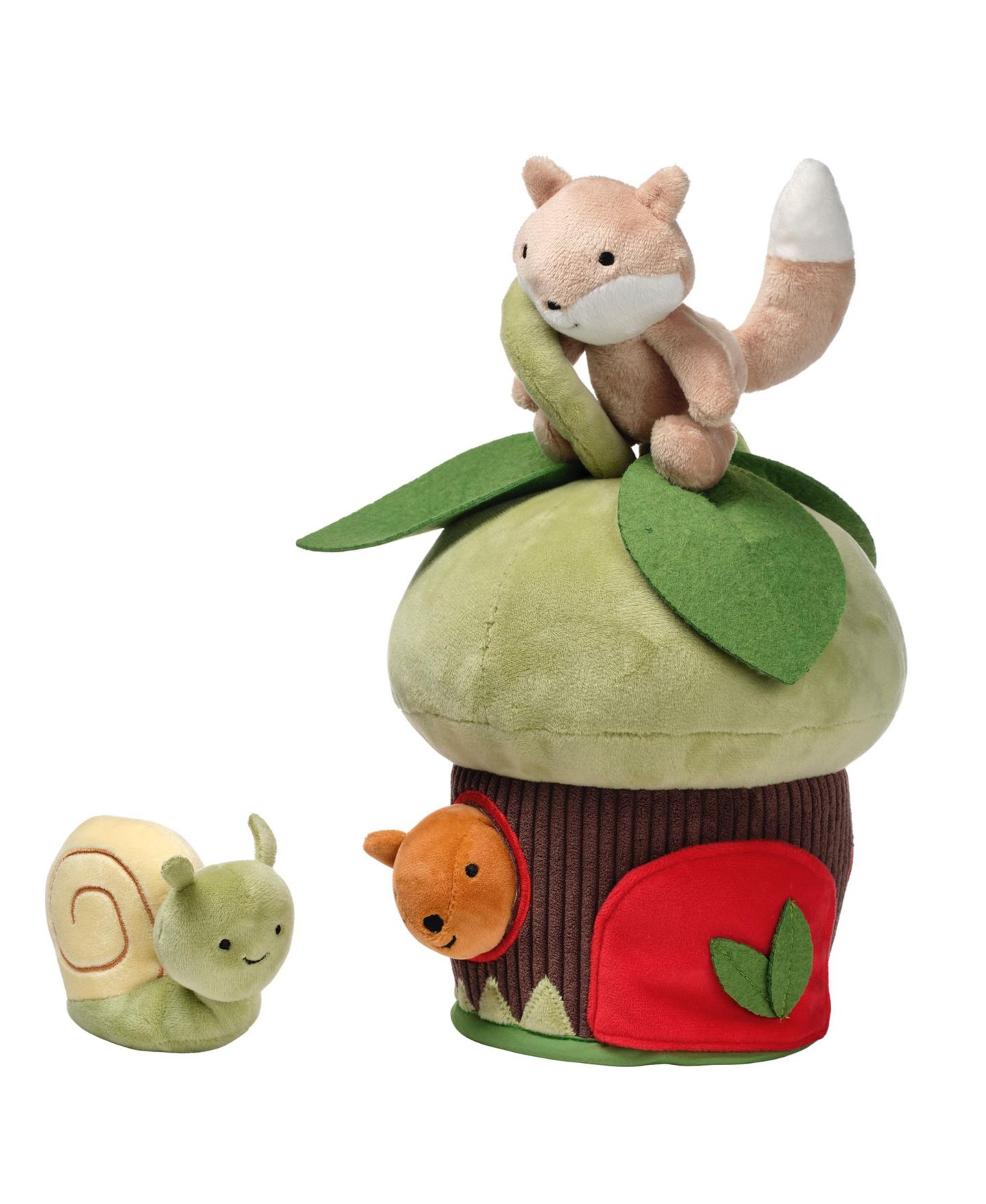 Детские мягкие игрушки Lambs & Ivy Fox, Squirrel, and Snail Treehouse 10.5" Interactive Plush, 4-Piece Set, цвет: Зелёный — фото 3