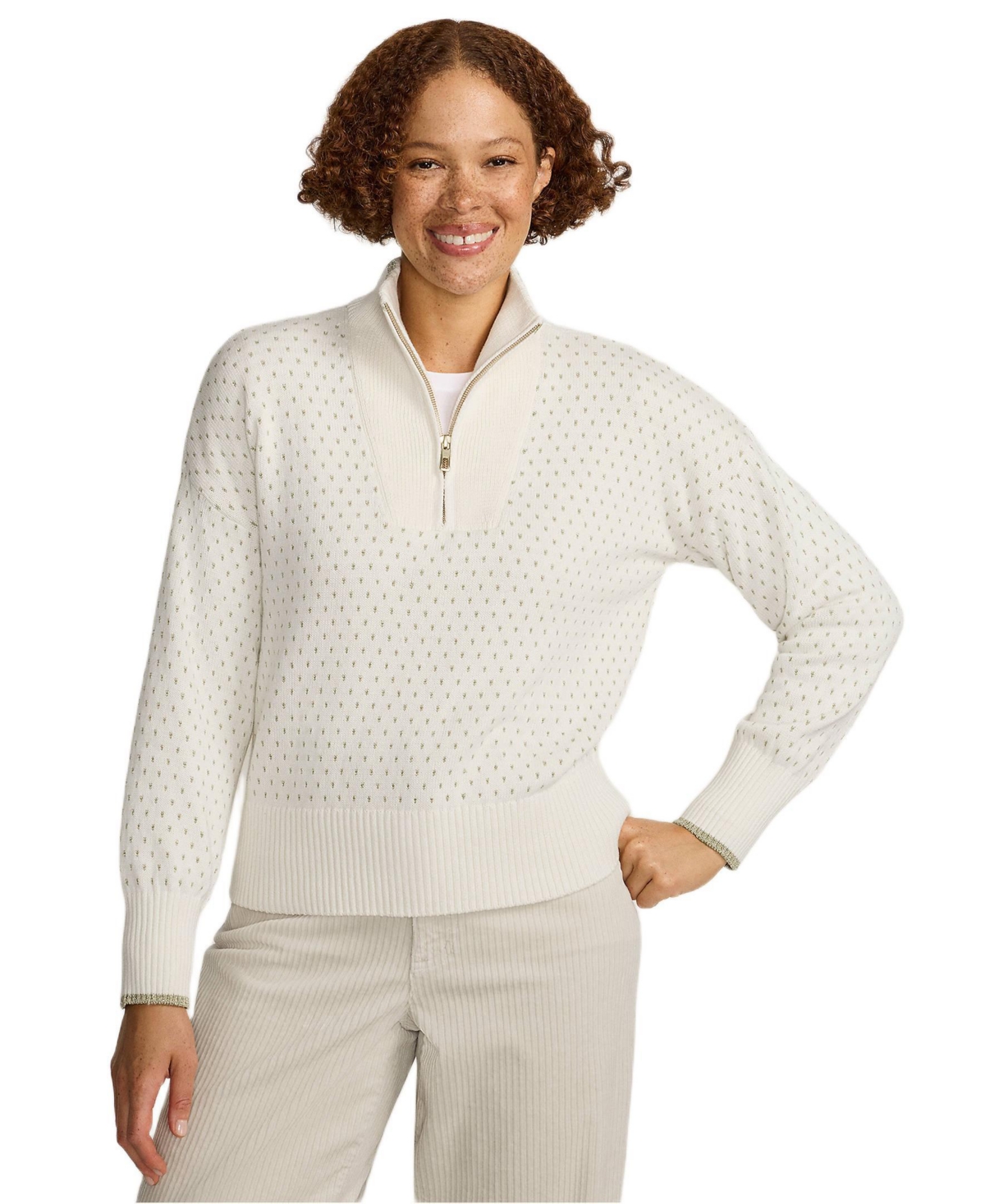 Lands' End Women's Drifter Floatback Jacquard Quarter Zip Sweater