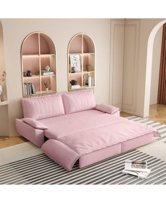 73.2" Queen Pull-Out Sofa Bed – 3-in-1 Convertible Velvet Sleeper with Chaise Lounge for Living or Guest Room
