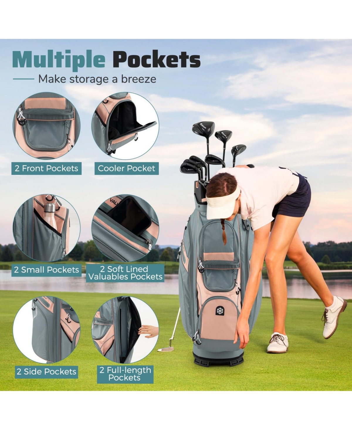 Mecale Molded Lock Top Golf Cart Bag with 14-Way Full Length Dividers and 11 Pockets