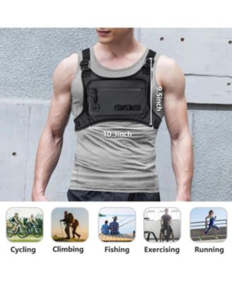 Running Chest Pack for Men & Women: Lightweight Water-Resistant Front Vest Bag with Built-In Phone Holder for Cycling, Hiking, Jogging, Skiing - Onyx